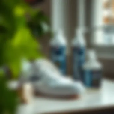 Caring for Lotto White Sneakers Lotto white sneakers displayed with care products for maintenance