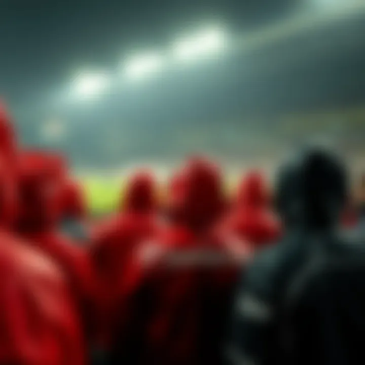 Manchester United fans wearing raincoats at a football match