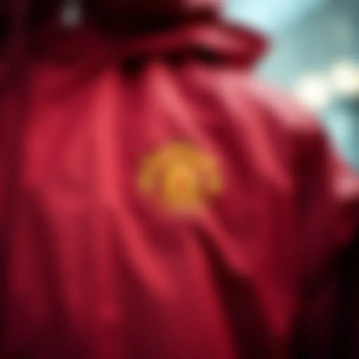 Close-up of Manchester United raincoat fabric and texture