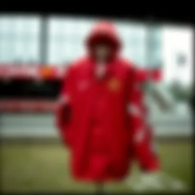 Stylish Manchester United raincoat displayed outdoors