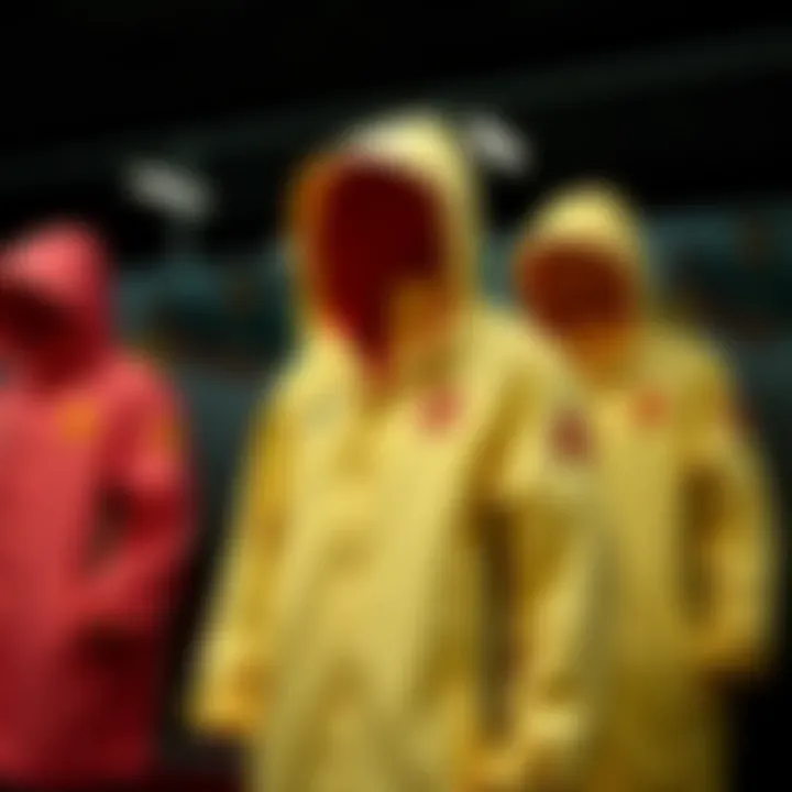 Various styles of Manchester United raincoats displayed