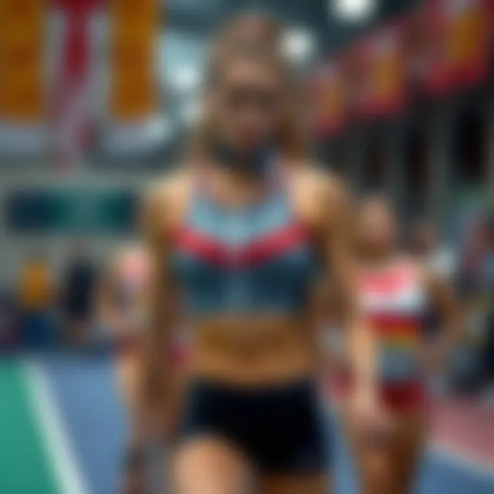 A vibrant display of sportswear designed for female competitors.