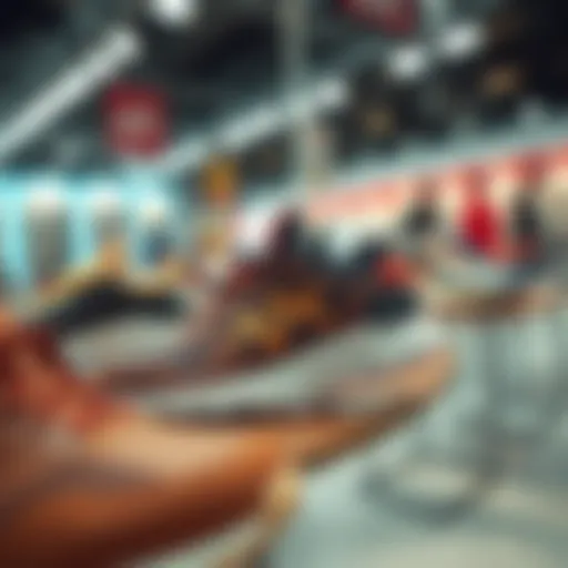 Modern athletic shoes on display