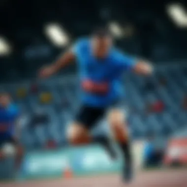 A dynamic athlete wearing Nike apparel during a competitive event