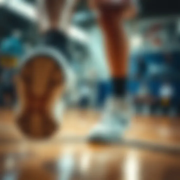 Dynamic basketball player wearing Nike shoes on the court