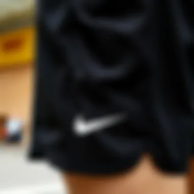 Close-up of Nike black shorts highlighting fabric quality and design