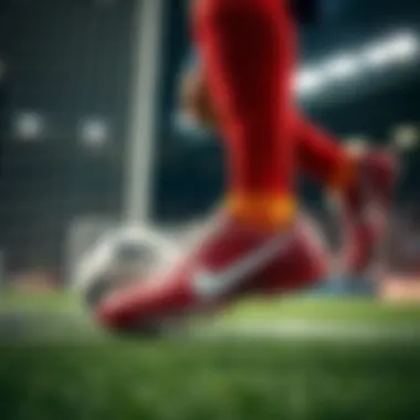 Action shot of a player scoring a goal while wearing Nike halısaha kramponları