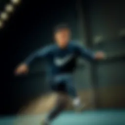 Dynamic athlete showcasing Nike navy sweatshirt in action