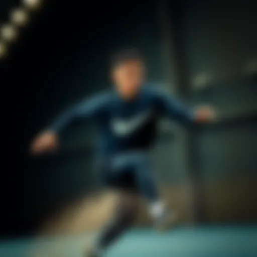 Dynamic athlete showcasing Nike navy sweatshirt in action
