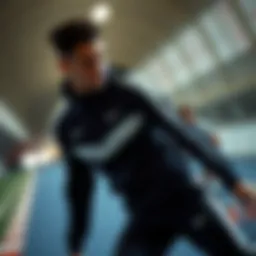 Dynamic pose showcasing Nike team tracksuit design