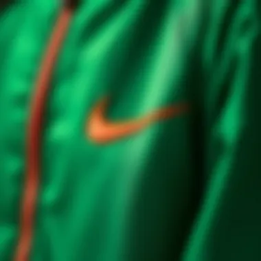 Close-up of Nike green jacket detailing and stitching