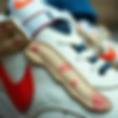 Close-up of the unique textures and materials used in Nike retro footwear.