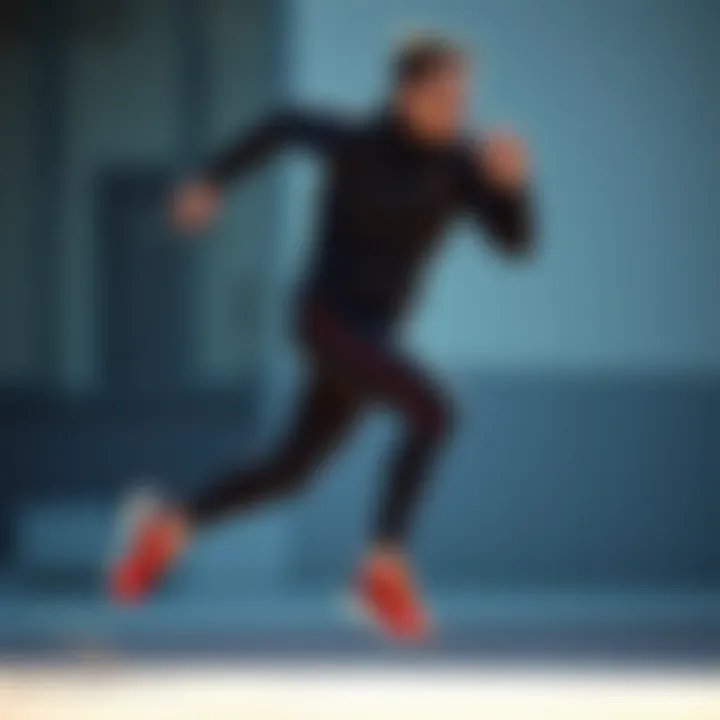 Dynamic pose of a runner in Nike tracksuit, illustrating motion and flexibility.