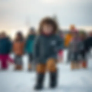 Active children enjoying winter activities with North Face boots