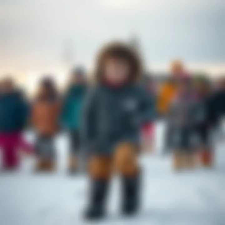 Active children enjoying winter activities with North Face boots