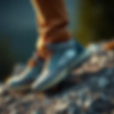 Stylish North Face shoes on a rugged terrain
