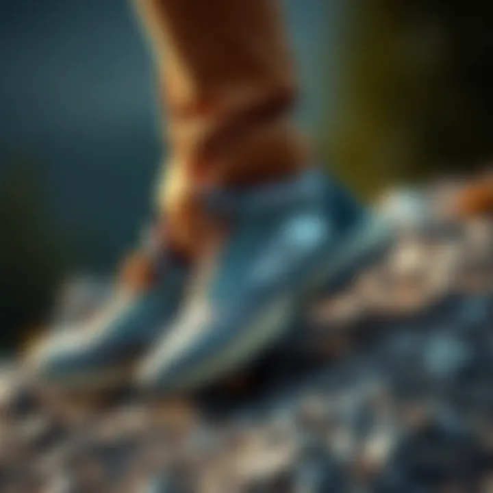 Stylish North Face shoes on a rugged terrain