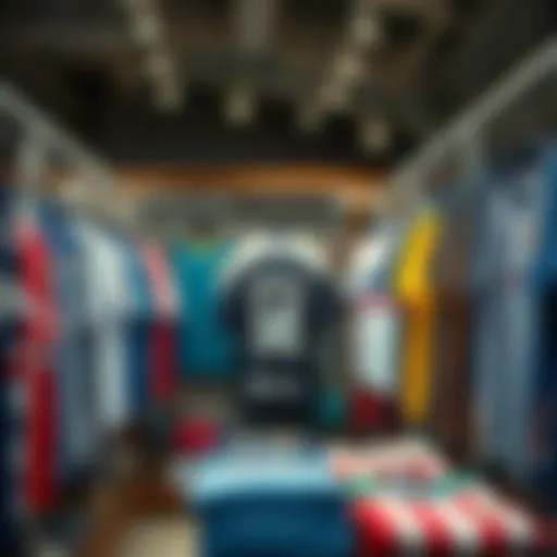 A stylish display of authentic sports jerseys in a retail store