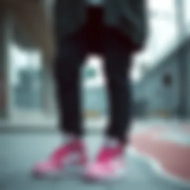 Fashionable outfit paired with pink Nike Jordan shoes