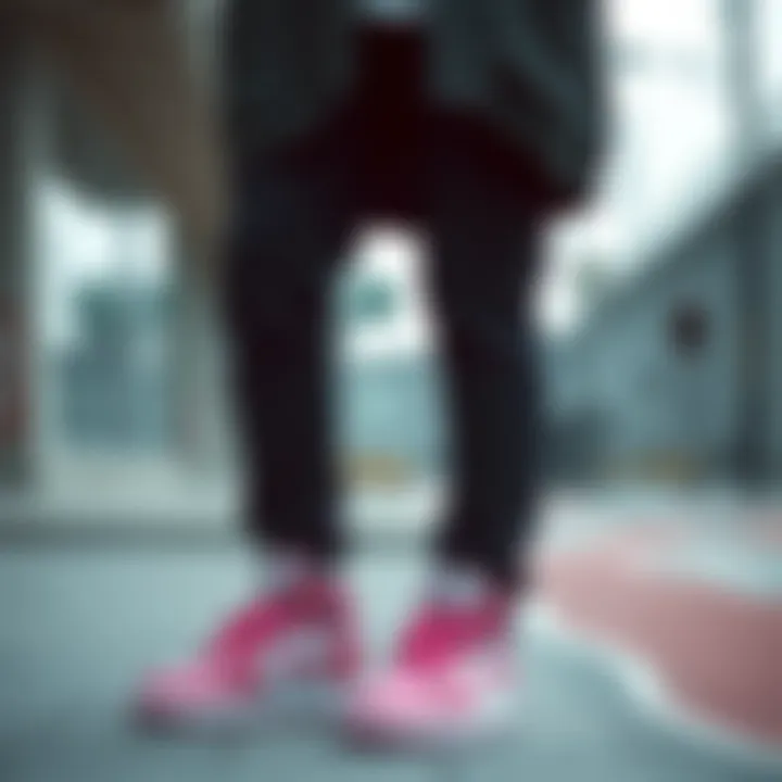 Fashionable outfit paired with pink Nike Jordan shoes