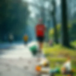 A runner collecting trash while jogging in a park