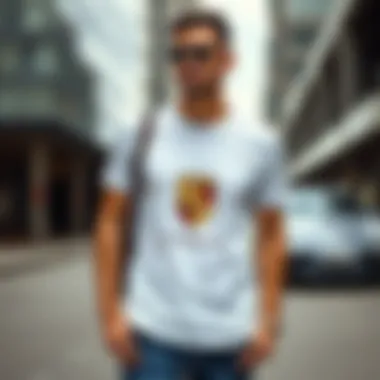 Fashionable Outfit with Porsche T-Shirt A fashionable outfit combining a Porsche t-shirt with casual accessories in an urban setting.