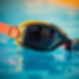 Close-up of professional swimmer goggles showcasing lens clarity