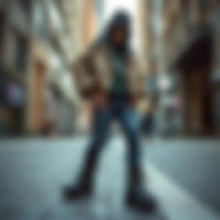 Fashionable outfit styled with Puma boots in an urban setting