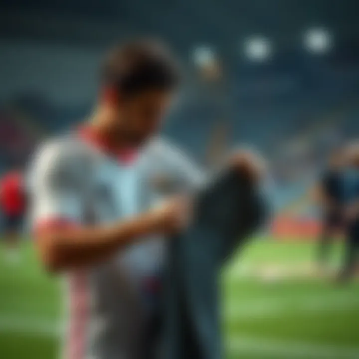 A sports enthusiast examining a jersey for quality checks