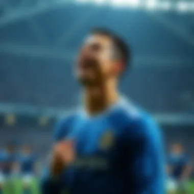 Ronaldo celebrating a significant moment in the blue jersey