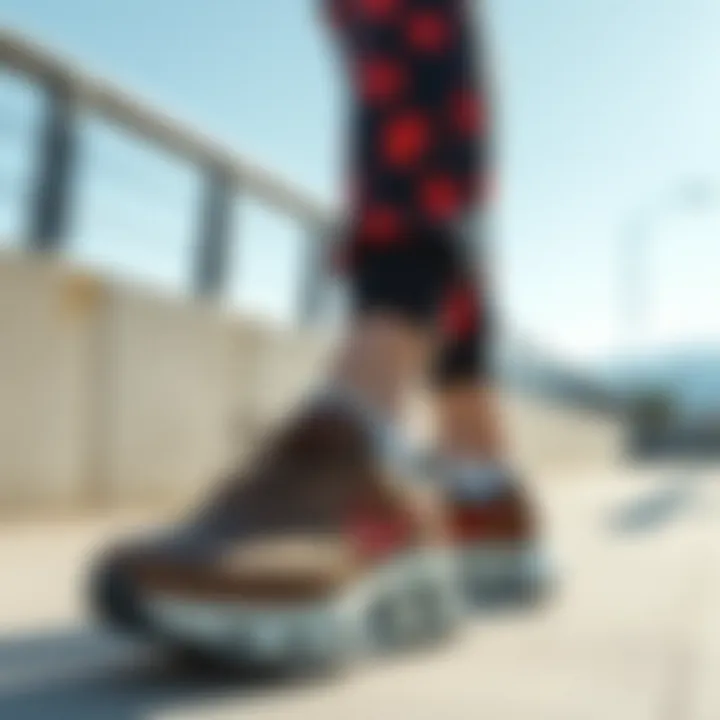 Elegant pairing of Skechers leopard shoes with athletic wear