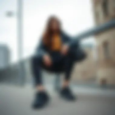 Stylish outfit pairing with black sporty footwear