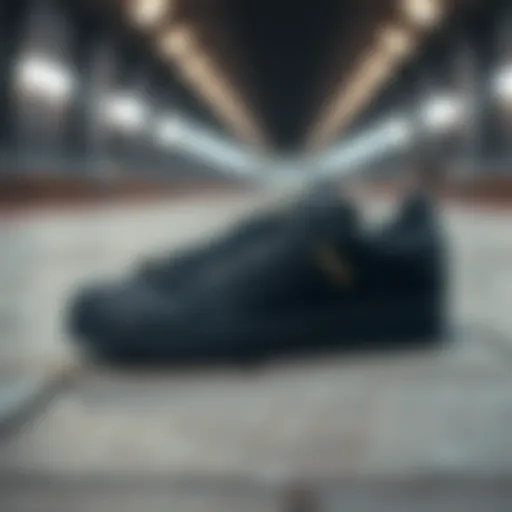 Elegant design of a black Adidas Superstar shoe.