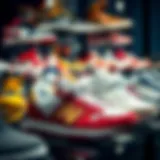 Stylish sneakers on display