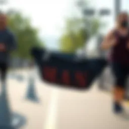 A dynamic scene showcasing a stylish sports waist bag during an outdoor workout