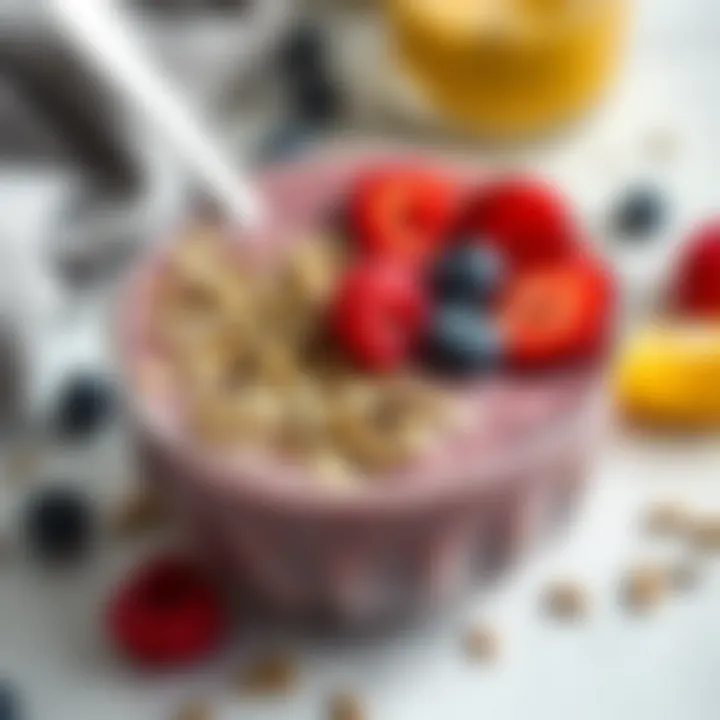 A close-up of a smoothie bowl topped with seeds and berries for energy