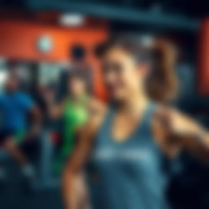 Beginner's workout session in a vibrant gym environment