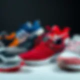 A diverse collection of athletic shoes showcasing different styles and colors.