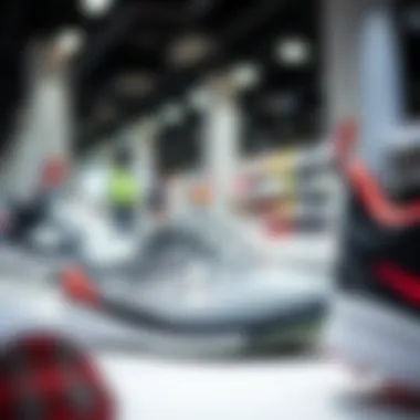 Close-up of stylish running shoes on display