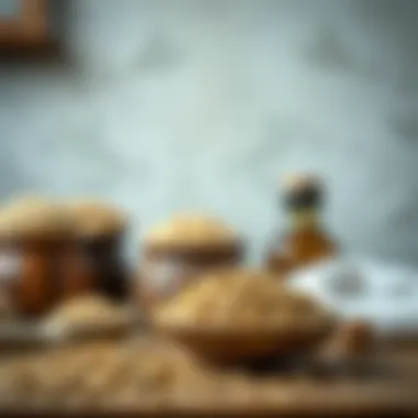 Nutritional benefits of whole grains displayed on a table.