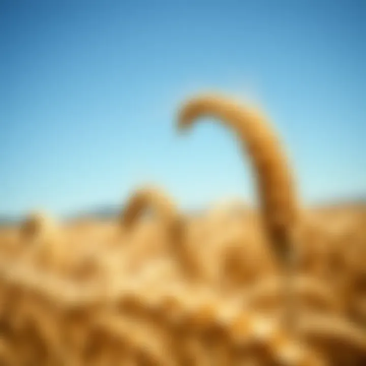 Whole grain fields under a clear blue sky, symbolizing natural food sources.