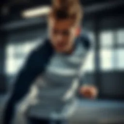 Dynamic athlete showcasing moisture-wicking apparel during an intense workout