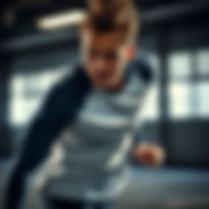 Dynamic athlete showcasing moisture-wicking apparel during an intense workout