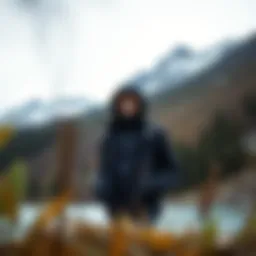 Stylish outdoor jacket in a mountain setting