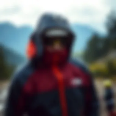 Showcasing the versatility of The North Face rain jacket in an outdoor setting