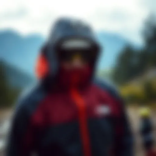 Showcasing the versatility of The North Face rain jacket in an outdoor setting