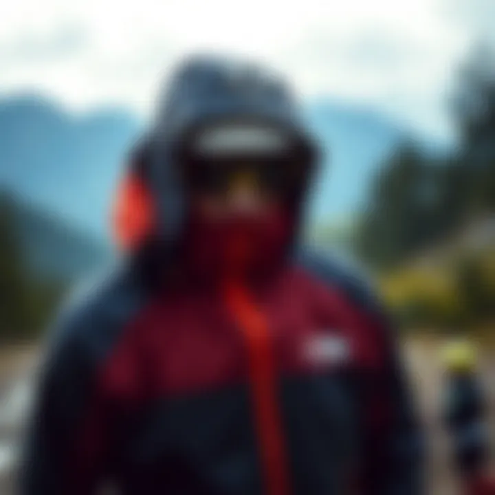 Showcasing the versatility of The North Face rain jacket in an outdoor setting