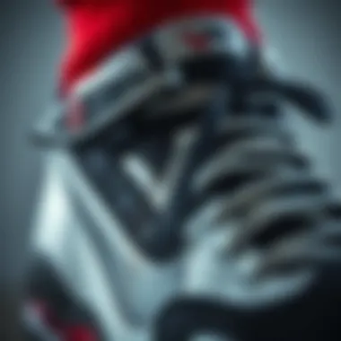 Close-up of V brand shoe design highlighting craftsmanship