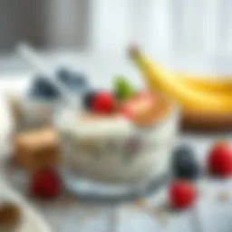 Nutritious oatmeal with yogurt and fruits